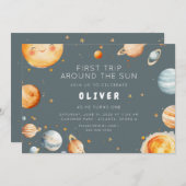 First Trip Around the Sun First Birthday  招待状 (正面/裏面)