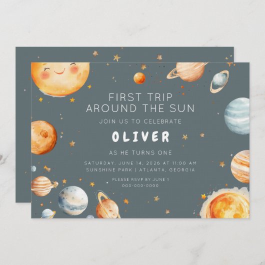 First Trip Around the Sun First Birthday  招待状 (正面/裏面)