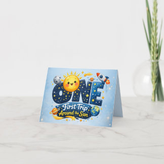 First Trip Around the Sun First Birthday Thank You サンキューカード