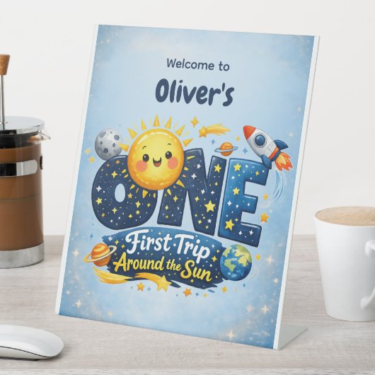 First Trip Around the Sun First Birthday Welcome 台座サイン (インサイチュ)