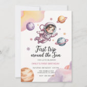 First Trip Around the Sun Girl Pink Birthday 招待状 (正面)