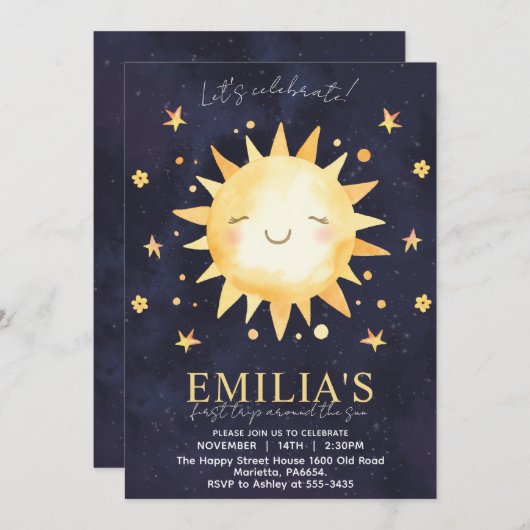 First Trip Around The Sun Invitation for Birthday 招待状 (正面/裏面)