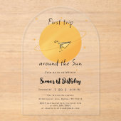 First Trip Around The Sun Paper Airplane Birthday アクリル招待状 (正面)