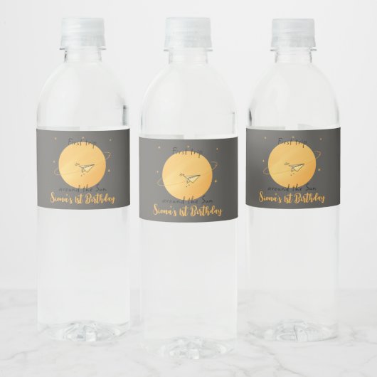 First Trip Around The Sun Paper Airplane Birthday ペットボトルラベル (ボトル)