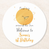 First Trip Around The Sun Paper Airplane Birthday ラウンドペーパーコースター (正面)