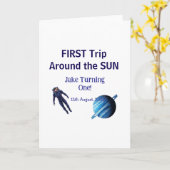 First trip around the sun planet astronaut birthda カード (黄色い花)
