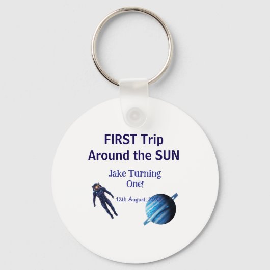 First trip around the sun planet astronaut birthda キーホルダー (正面)