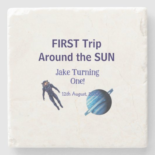 First trip around the sun planet astronaut birthda ストーンコースター (正面)