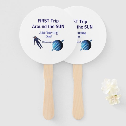 First trip around the sun planet astronaut birthda ハンドファン (正面&裏面)