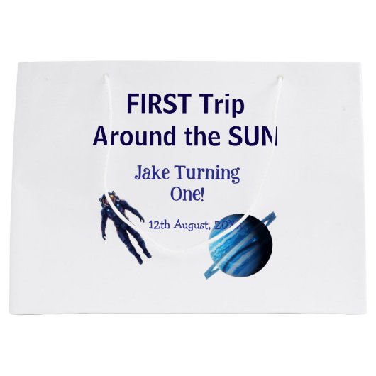 First trip around the sun planet astronaut birthda ラージペーパーバッグ (正面)