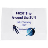 First trip around the sun planet astronaut birthda ラージペーパーバッグ (裏面)
