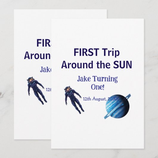 First trip around the sun planet astronaut birthda 招待状 (正面/裏面)