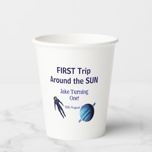 First trip around the sun planet astronaut birthda 紙コップ (正面)