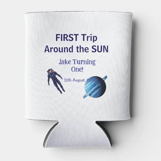 First trip around the sun planet astronaut birthda 缶クーラー (正面)