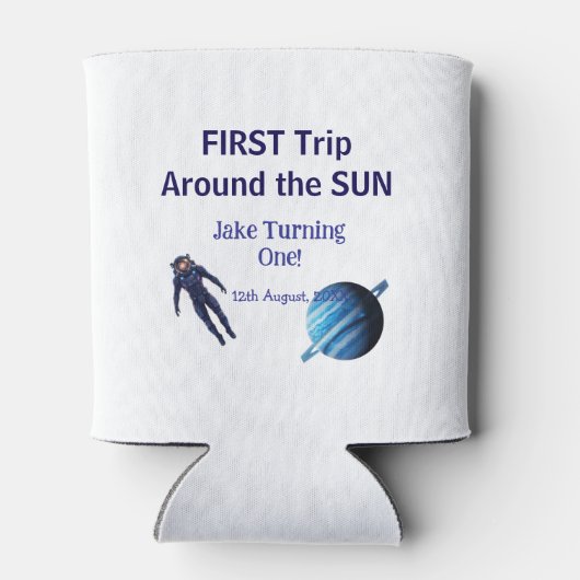First trip around the sun planet astronaut birthda 缶クーラー (裏面)