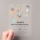 First Trip Around the Sun space Animals Birthday  アクリル招待状 (インサイチュ (ポータブル))