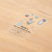 First Trip Around the Sun space Animals Birthday  アクリル招待状 (レイダウン)