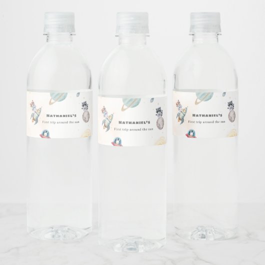 First Trip Around the Sun space animals Birthday  ペットボトルラベル (ボトル)