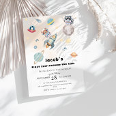 First Trip Around the Sun space Animals Birthday  招待状