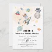 First Trip Around the Sun space Animals Birthday  招待状 (正面)