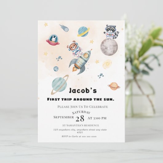 First Trip Around the Sun space Animals Birthday  招待状 (スタンド正面)