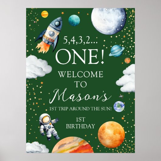 First Trip Around the Sun Space Birthday Poster ポスター (正面)
