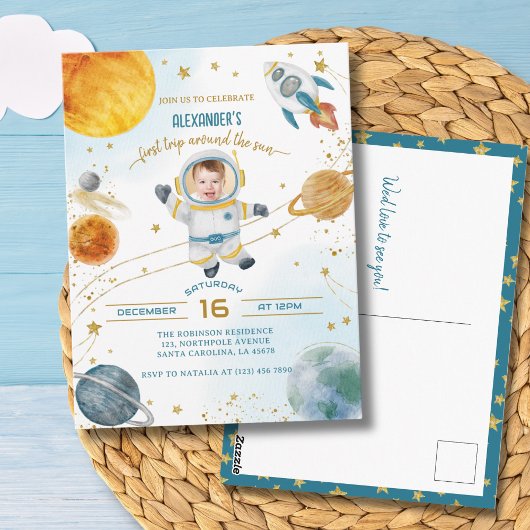 First Trip Around the Sun Space Photo Birthday ポストカード