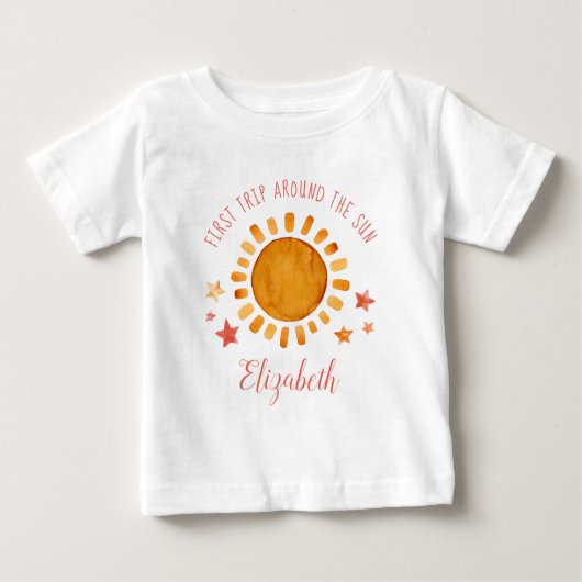  First Trip Around The Sun- Sunshine 1st Birthday ベビーTシャツ (正面)