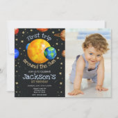 First Trip Outer Space 1st Birthday Boy Photo 招待状 (正面)