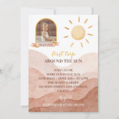 First Trip Sun写真のまわりに1st誕生日の招待 招待状 (正面)