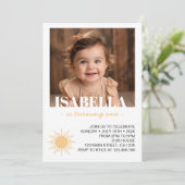 First Trip Sun写真のまわりに1st誕生日の招待 招待状 (スタンド正面)