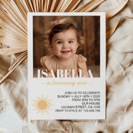 First Trip Sun写真のまわりに1st誕生日の招待 招待状