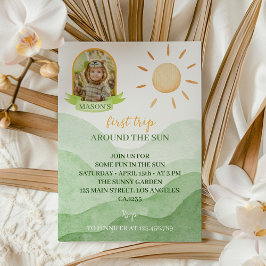 First Trip Sun写真のまわりに1st誕生日の招待 招待状