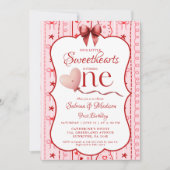 First Twin  Birthday valentine baby birthday party 招待状 (正面)