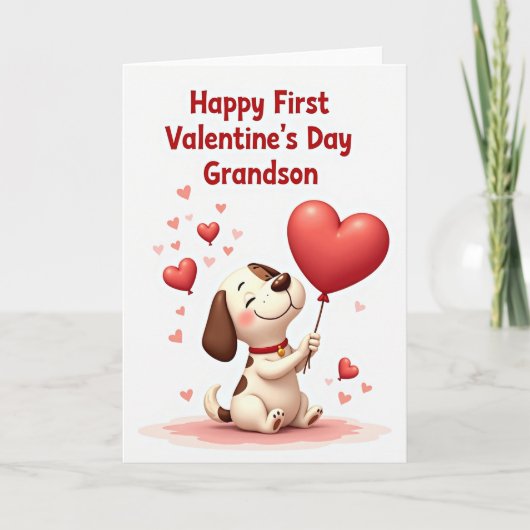 First Valentines Day Grandson Puppy Card カード (正面)