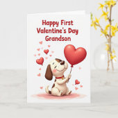 First Valentines Day Grandson Puppy Card カード (黄色い花)