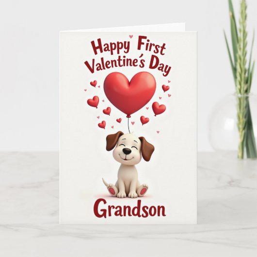 First Valentines Day Puppy Grandson Card カード (正面)