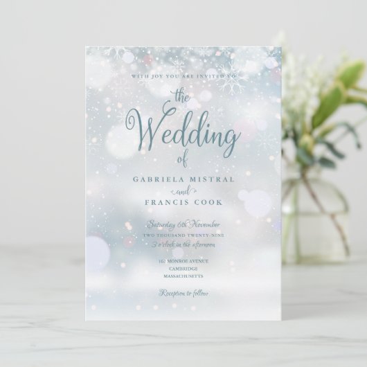 First Winter Snowflakes QR Code Wedding 招待状 (スタンド正面)