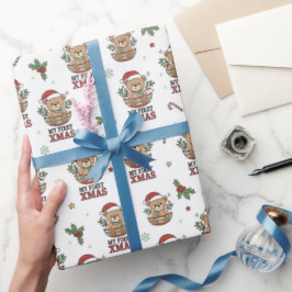 First Xmas Teddy Bear Gift  ラッピングペーパー