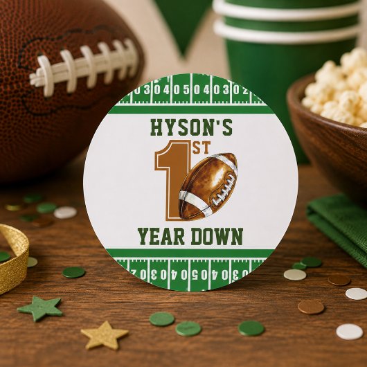 First Year Down | フットボール1歳の誕生日パーティー ラウンドシール
