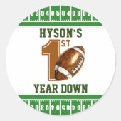 First Year Down | フットボール1歳の誕生日パーティー ラウンドシール (正面)
