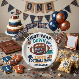 First Year Down フットボール 1歳の誕生日 ペーパープレート
