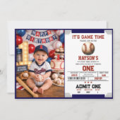 First Year Down Baseball 1st Birthday Party 招待状 (正面)