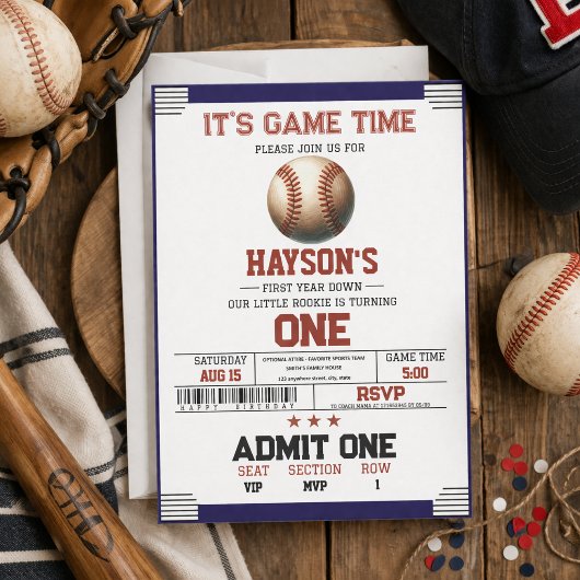 First Year Down Baseball 1st Birthday Party   招待状