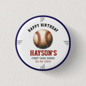 First Year Down Baseball 1st Birthday Party 缶バッジ (正面)