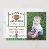 First Year Down Football 1st Birthdayパーティー写真 招待状 (正面)
