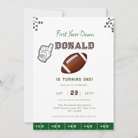 First Year Down Football 1st Birthday  招待状 (正面)