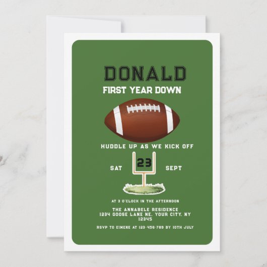 First Year Down Football 1st Birthday 招待状 (正面)