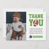 First Year Down Football 1st Birthday Photo サンキューカード (正面)