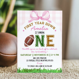 First Year Down Football 1st Girl Birthday 招待状